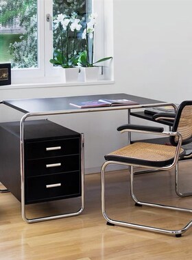 DPstudio 中古风不锈钢带抽屉办公桌收纳电脑桌设计师工作板式桌