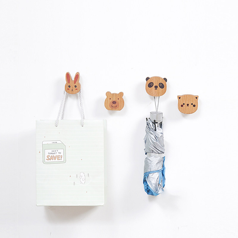 彩绘衣帽钩免打孔实木墙上入户客厅日式宿舍门后衣服挂钩神器粘钩