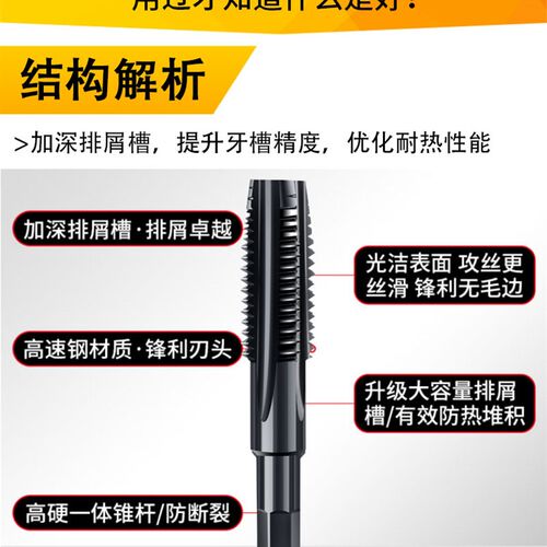 手电钻丝锥丝攻大全六角柄机用先端直槽攻丝电动钻头m4m5m6m8m12