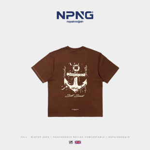 NPNG美式重磅纯棉印花短袖T恤男女墨绿潮牌凉感涂鸦船锚情侣上衣