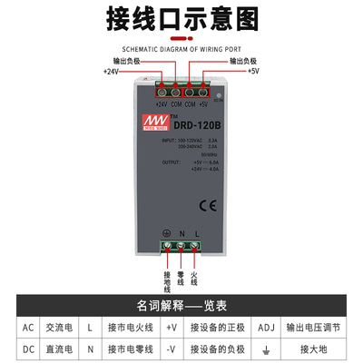 明伟DRD导轨开关电源双组两路输出24v5v多组路输出变压器12v电源