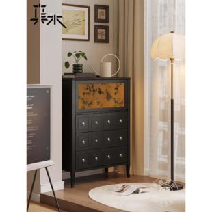 真木良造/原创 进退斗柜实木法式覆古中古储物柜卧室客厅沙发边柜