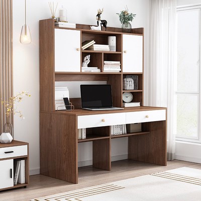 书桌书架组合带书柜一体家用电脑台式桌带抽屉简约卧室学生写字桌
