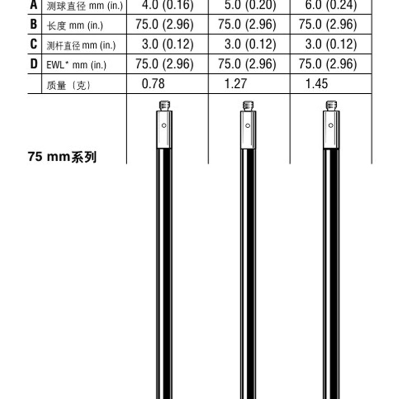 雷尼绍A-5003-4784 三坐标测针国产代用 M2碳纤维三次元4.0宝石球