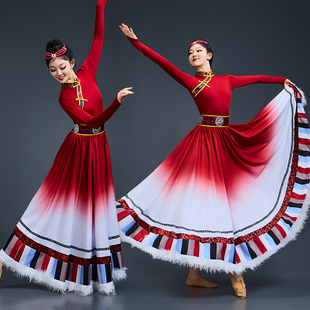 藏族舞蹈服演出服女半身裙套装练习大摆裙藏式广场舞比赛艺考舞服