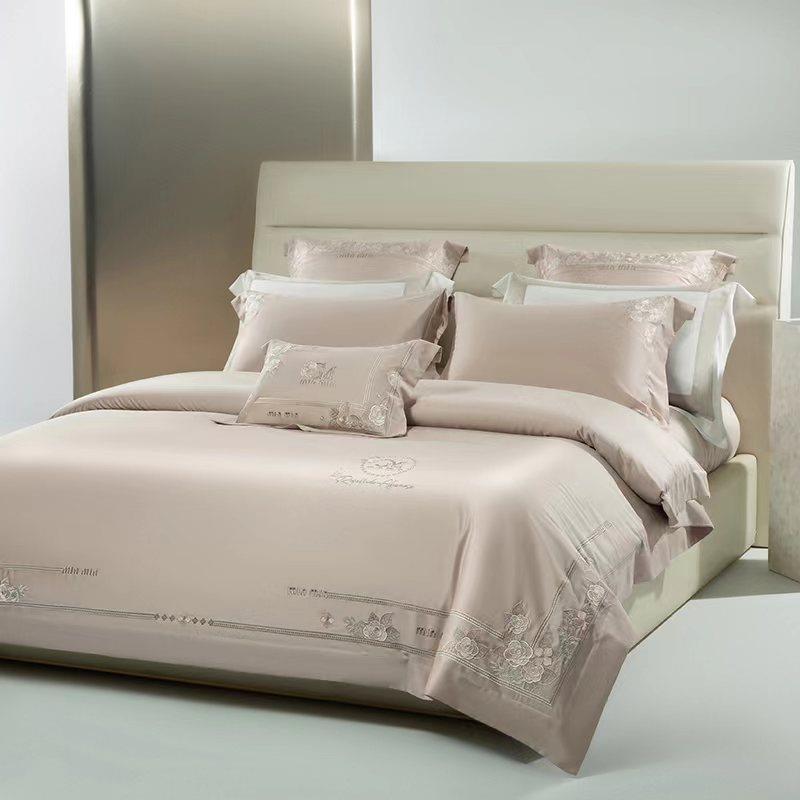 高端轻奢140支长绒棉四件套刺绣结婚床单被套全纯棉床上用品套件