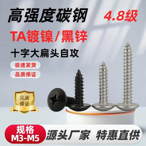 TA镀镍十字大扁头自攻钉黑色圆头十字自攻钉蘑菇头伞头螺丝钉M345