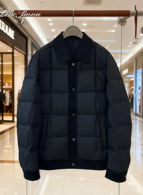 lp冬季新款拼接麂皮翻领长袖保暖羽绒服上衣商务休闲老钱风外套男