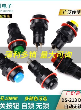 按钮开关DS-213 DS-211自锁无锁点动 黄蓝绿白黑红色  安装孔10MM