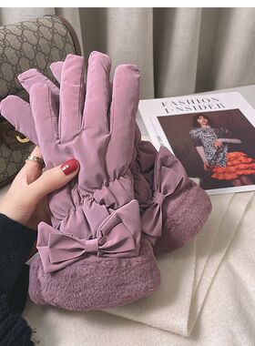 冬天女士骑车手套防寒加绒保暖冬季电动车骑行防冻防风羽绒棉触屏