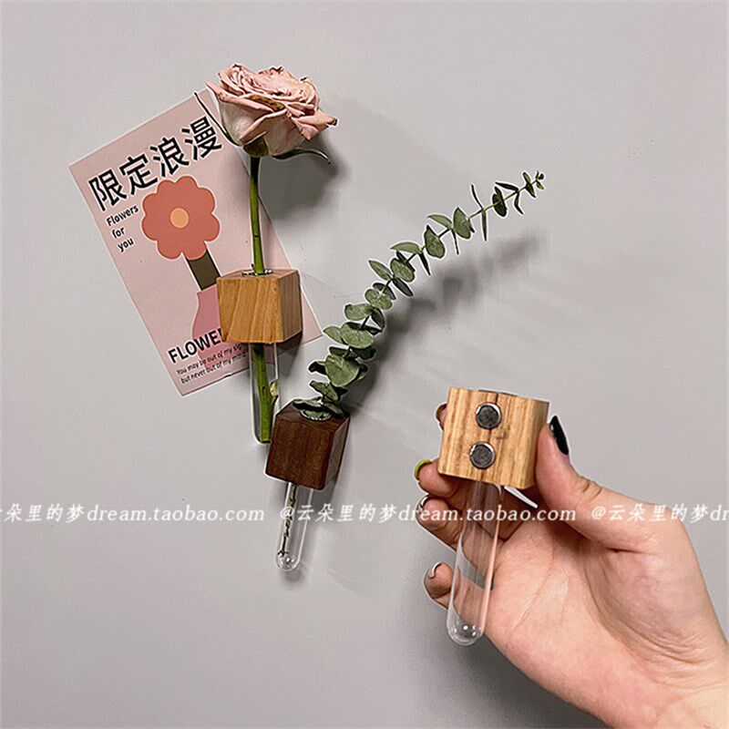 复古磁吸小花瓶玻璃试管干花创意高颜值冰箱贴高级感冰箱侧面装饰
