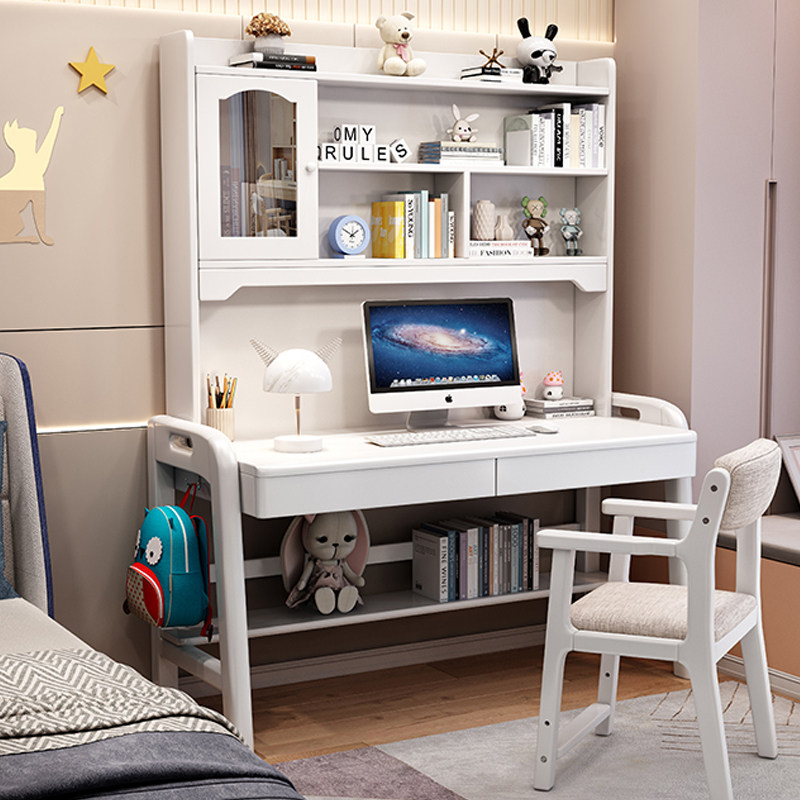 书桌学生家用儿童学习桌现代简约实木电脑桌书架一体升降写字桌子