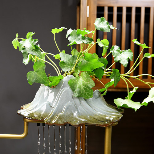 新中式流水花器容器绿萝室内家用桌面摆件创意大号中国风水培花盆