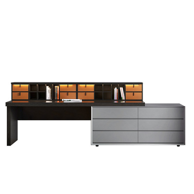 意式极简卧室梳妆台收纳斗柜一体化实木现代轻奢马鞍皮革伸缩书桌