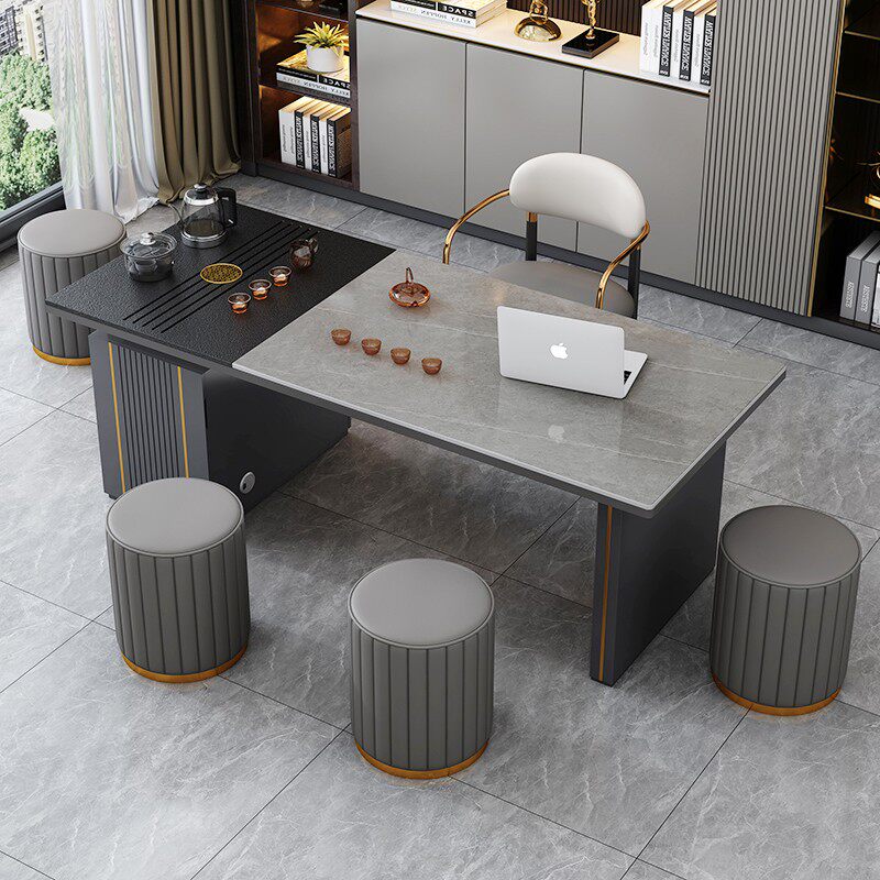 轻奢岩板茶台现代简约办公室老板办公茶桌石板面茶盘泡茶一体两用