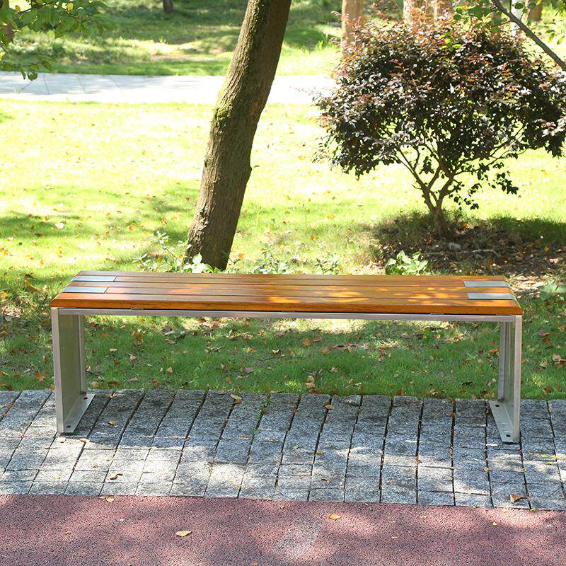 不锈钢公园椅户外长椅庭院双人凳子室外休闲防腐木塑木长条椅