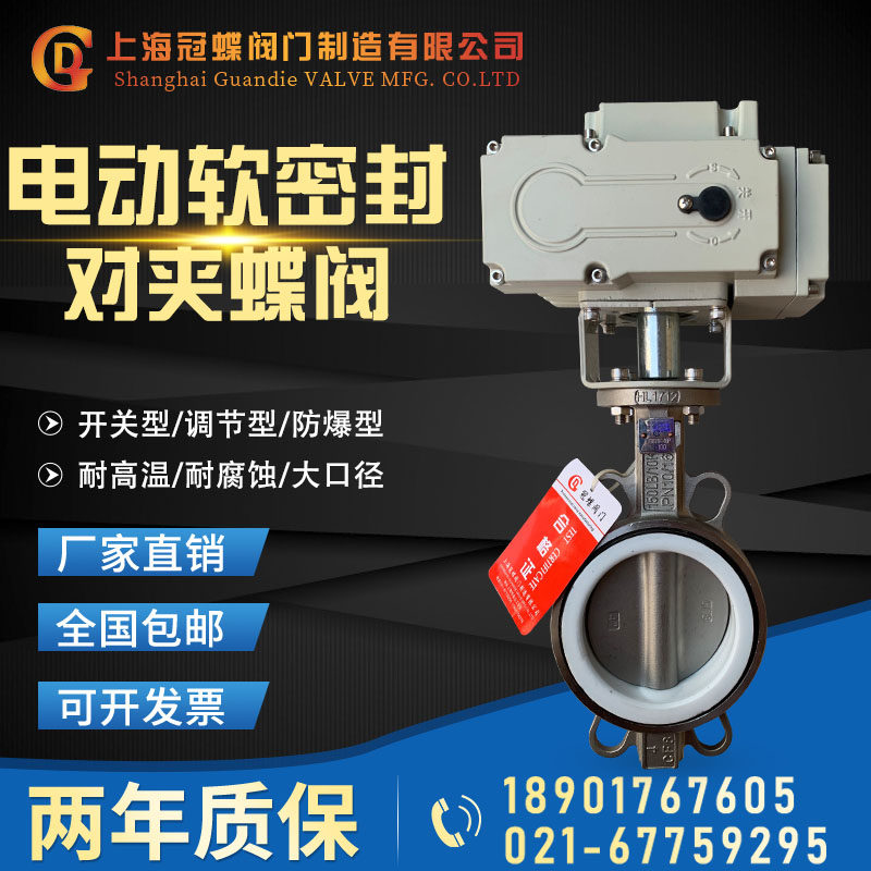 电动对夹蝶阀D971XF-16防爆调节220不锈钢法兰304衬氟水DN40-2000