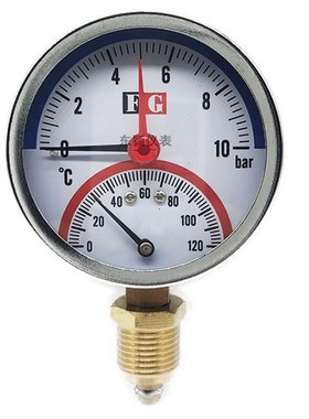 促销Y-80地暖压力温度一体表水压打压表0-10bar120分水器双显表