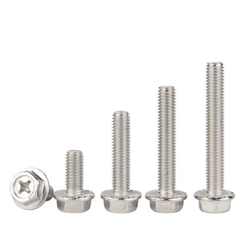 304不锈钢法兰十字外六角螺丝镀锌防滑带垫螺钉法兰面螺栓M3-M8