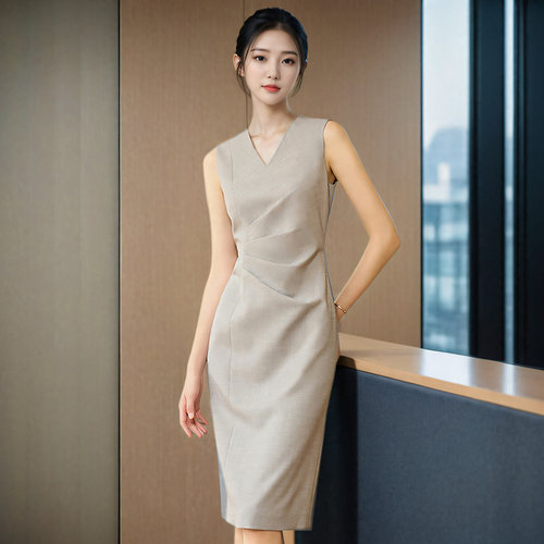 连衣裙女秋冬工作服套装职业气质高级感美容院酒店前台售楼部工装