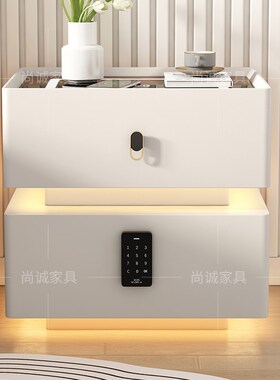 悬浮智能床头柜带锁灯简约现代2024F新款高级感轻奢无线充电收纳