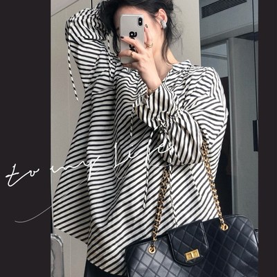 毛丽小四郎【难以抵挡啊!】小众高级大气!宽松廓形黑白条纹衬衫