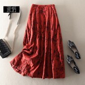 复古高腰刺绣提花羊毛半身裙中长款 2021秋冬新款 法式 大摆A字长裙