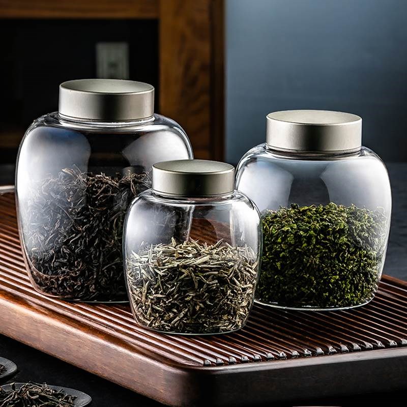 茶叶罐玻璃家用密封罐透明小瓶子储物罐收纳储P存罐带盖大号玻璃