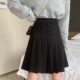 女2021秋冬胖mm高腰半身裙显瘦a字裤 大码 黑色毛呢百褶裙中长款 裙