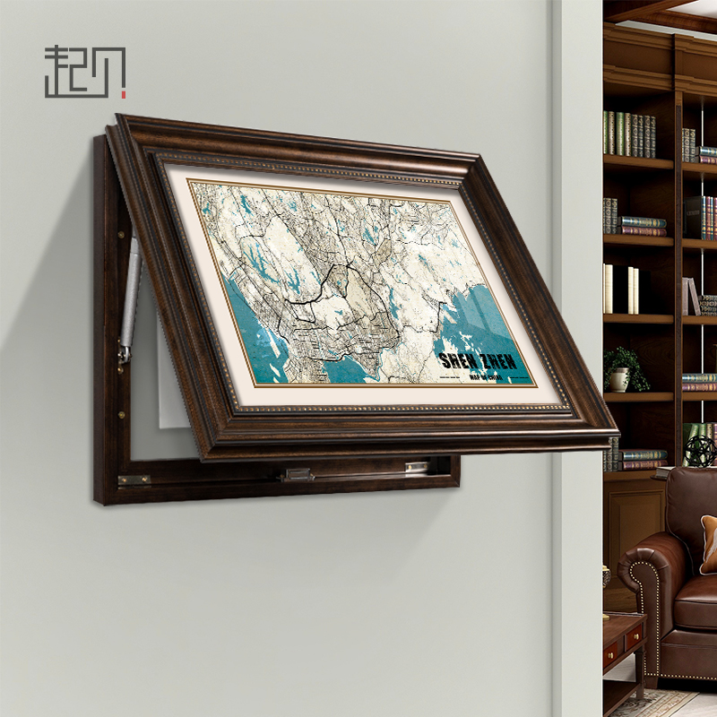 现代美式地图电表箱装饰画遮挡强弱电箱电闸箱挂画液压空开箱