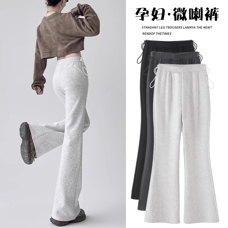 孕妇裤春秋款外穿棉质2024新款不勒肚子托腹休闲微喇阔腿裤孕妇装