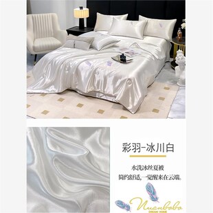 2024新款冰丝刺绣夏凉被四件套轻奢高级感床笠款单双人薄款空调被