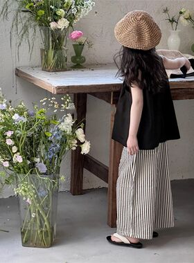 女童时尚套装2024夏装韩国童装儿童宽松阔腿裤女宝宝洋气两件套潮