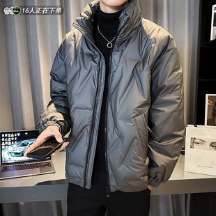 冬季 潮牌羽绒衣外套帅 金属灰羽绒服男外套立领袄子2024新款 轻薄款