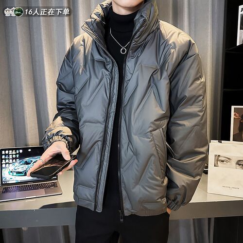 轻薄款金属灰羽绒服男外套立领袄子2024新款冬季潮牌羽绒衣外套帅
