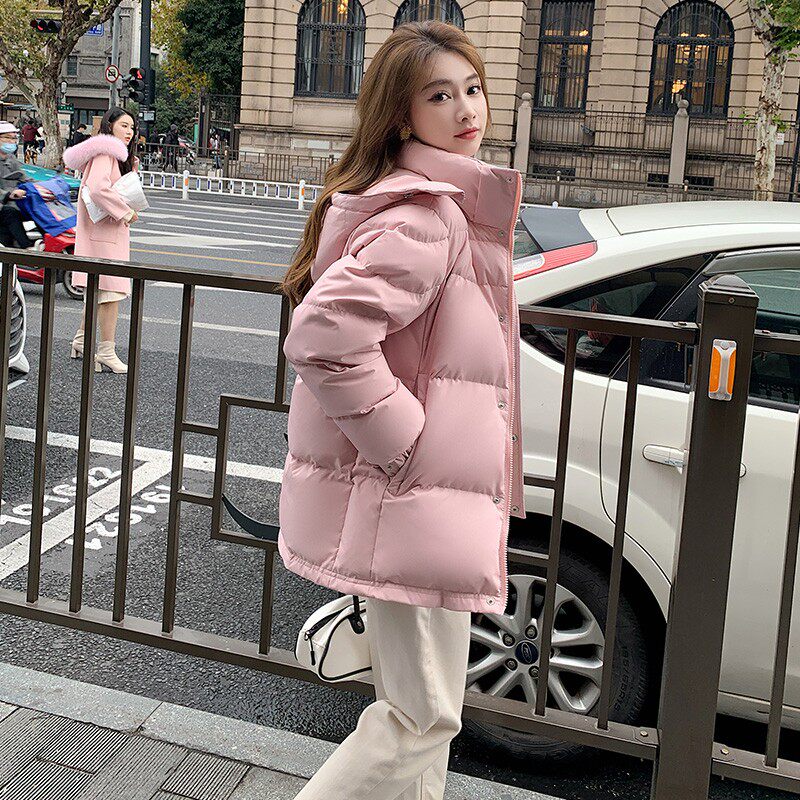 粉色羽绒服女短款2023冬季新款加厚立领面包情侣宽松中戏爆款外套