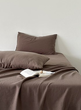 A类母婴级软糯全棉皱皱纱布被套床单枕套纯棉双层纱纯色高级感