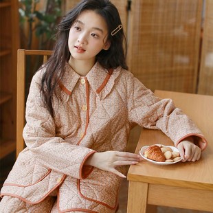 冬季女士居家棉袄睡衣女款甜美加厚家居J服套装超厚保暖棉衣可外