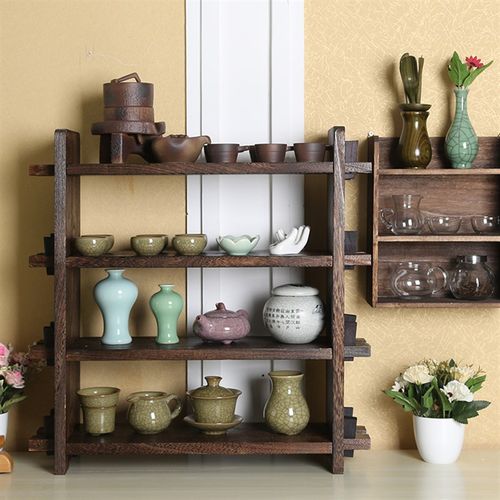 实木置物架烧桐木小博古架茶杯紫砂壶收纳茶具架茶棚架桌面台面架