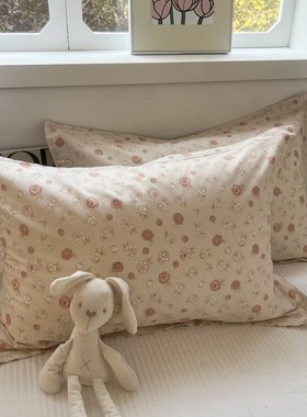 100全棉文艺碎花枕套40*60xcm复古纯棉家用加大枕头套一对装50x80