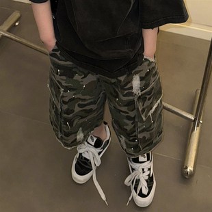 男孩百搭休闲宽松五分裤 男童裤 帅气迷彩泼漆短裤 韩版 潮 子儿童夏季