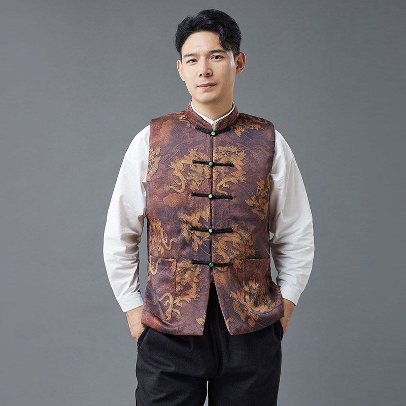 国风唐装缎面马甲男士坎肩背心马夹夹棉款马甲扣盘唐装棉服马甲,男装,唐装,淘宝优惠券,粉丝福利购,淘宝优惠卷