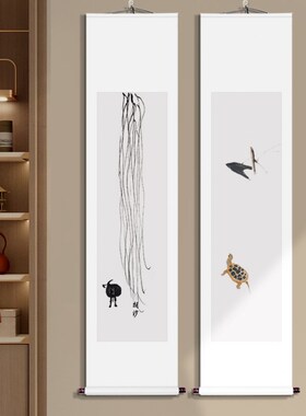 手绘办公室字画新中式写意茶室客厅装饰画禅意水墨卷轴挂画