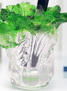 办公室招财桌面摆件琉璃白菜百财笔筒创意生日毕业礼物定制送客户
