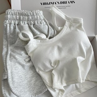 纯欲风带胸垫背心睡衣女夏季2024新款大码吊带短裤家Y居服套装外