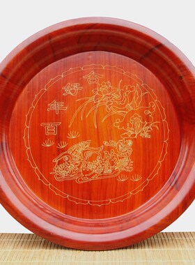 实木婚嫁圆盘茶盘浙江桶盘结婚庆用品圆形托盘糖果盘复古收纳木盘