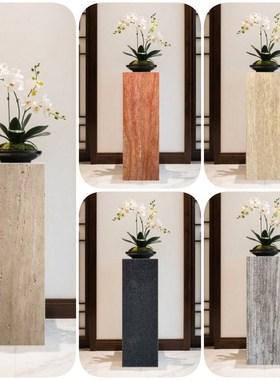 天然洞石底座座玄关装饰立柱花盆高低摆台大理石摆件底座高端定制