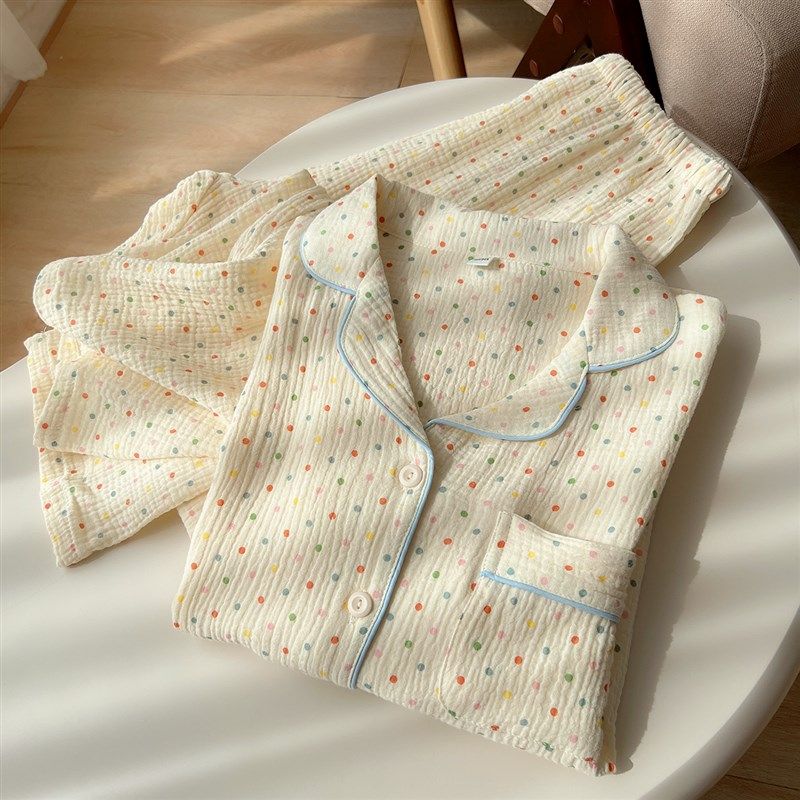 40支纯棉纱布 彩点女士家居服套装 双层绉布睡衣套长袖长裤春夏款,女士内衣/男士内衣/家居服,睡衣/家居服套装,淘宝优惠券,粉丝福利购,淘宝优惠卷