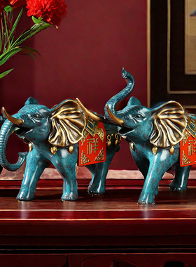 新中式大象工艺品摆件一对客厅电视柜家居装饰品结U婚礼品铜工艺