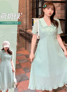 香草连衣裙胖mm大码夏新显瘦收腰泡泡袖法式初恋裙62432 强明女装
